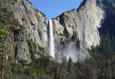 Panoramic view of waterfall in forest