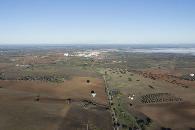 High angle view of land against clear sky