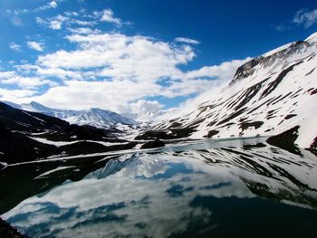Scenic view of snowcapped mountains against sky