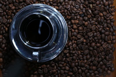 High angle view of coffee beans