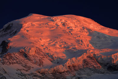 Scenic view of snowcapped mountain during sunset
