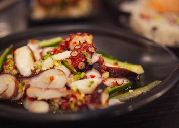 Close-up of noodles in plate on table