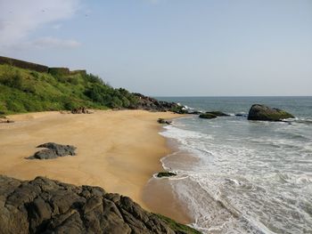 Scenic view of beach against clear sky