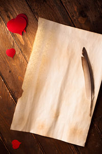 High angle view of heart shape on table