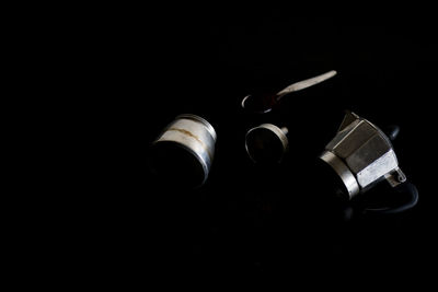 High angle view of wine bottles on table