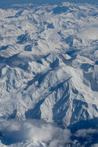 High angle view of snowcapped mountains