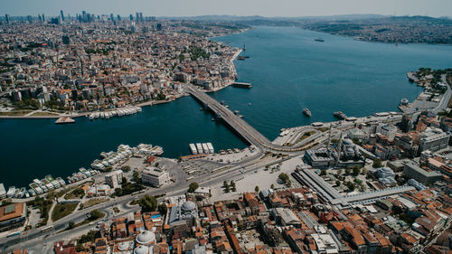 High angle view of buildings in city