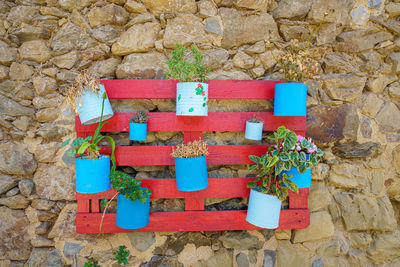 Directly above shot of multi colored stone wall