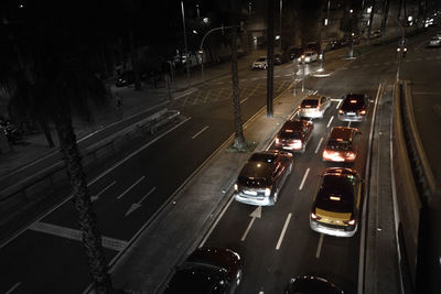 High angle view of traffic on road at night