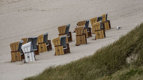 High angle view of row on beach