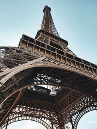 Low angle view of the eiffel tower against sky in city