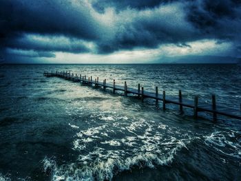 Scenic view of sea against cloudy sky