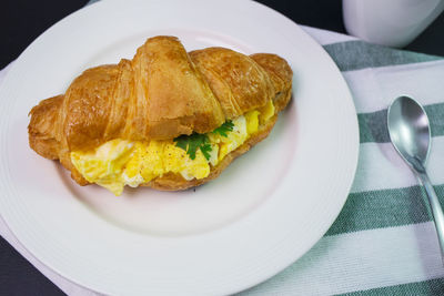 High angle view of breakfast in plate