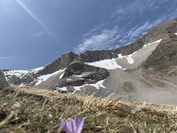 Scenic view of snowcapped mountains against sky