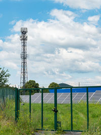 Private solar power plant behind the fence. batteries absorb sunlight from the sun