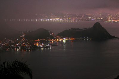 Aerial view of illuminated cityscape at night