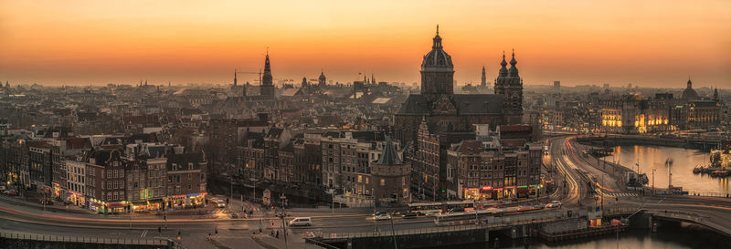 View of city at sunset