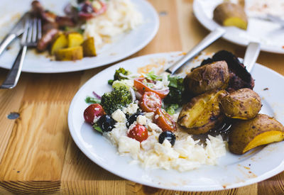 High angle view of food served in plate