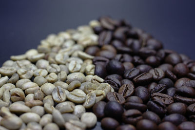 High angle view of coffee beans on table