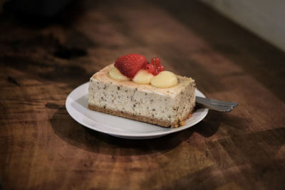 Close-up of dessert in plate on table