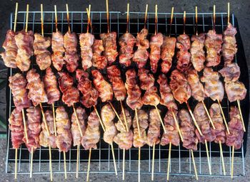 Close-up of meat on barbecue grill