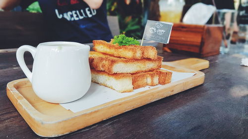 Close-up of breakfast on table