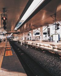 Railroad station platform in city