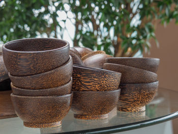 Close-up of wicker basket on table