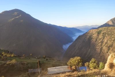 Scenic view of mountains against clear sky