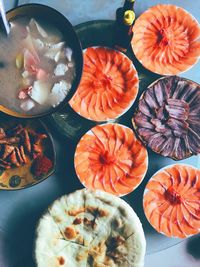 High angle view of food on table