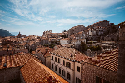 High angle view of townscape against sky