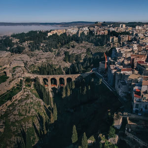 High angle view of cityscape against sky