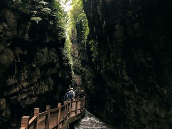 Rear view of people on rock formation