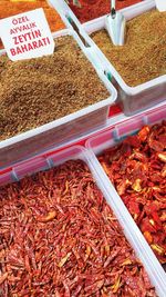 High angle view of food for sale at market stall