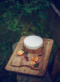 High angle view of coffee cup on table