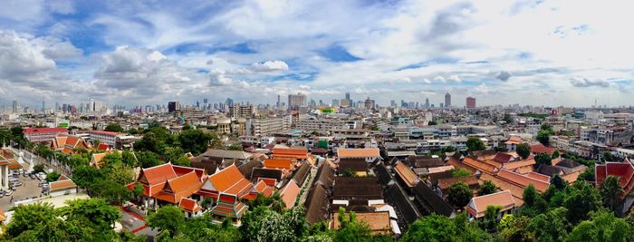 High angle view of townscape against sky