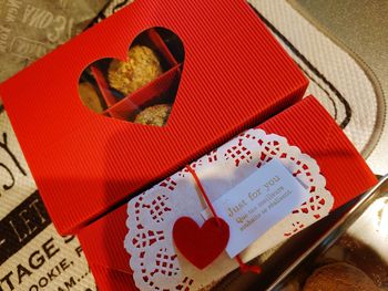 High angle view of heart shape on table