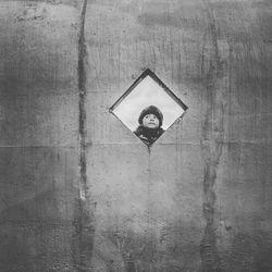 Close up of boy in window