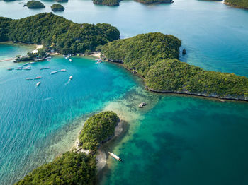 Scenic panorama drone aerial picture of the hundred islands national park in pangasinan, philippines