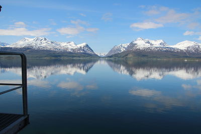 Scenic view of snow covered mountains against sky