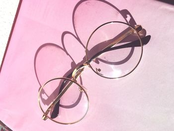 High angle view of eyeglasses on table