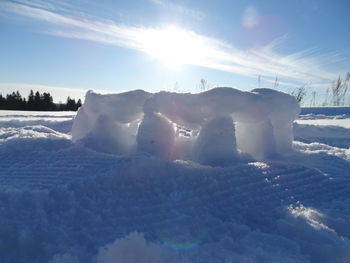 Scenic view of snow covered field against sky