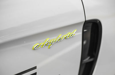 Close-up of text on car