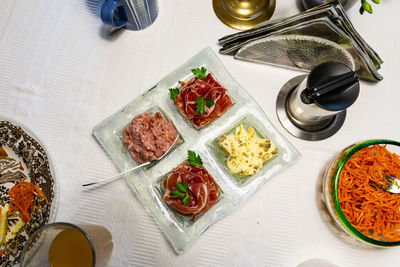 High angle view of food on table