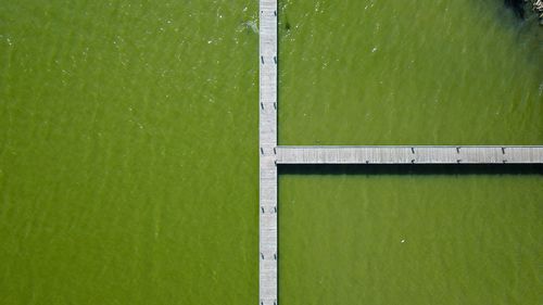 High angle view of green field