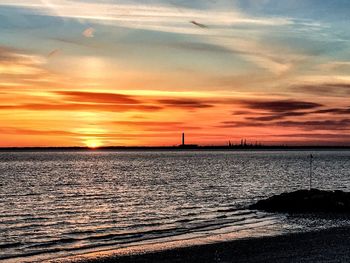 Scenic view of sea at sunset