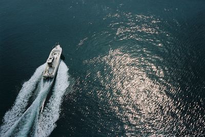 High angle view of boat in sea