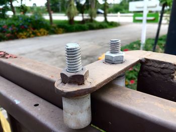 Close-up of rusty metal in park