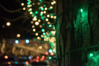 Defocused image of illuminated christmas tree at night