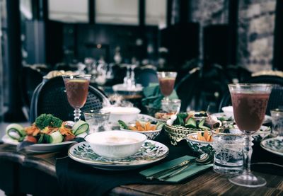 Close-up of tea served on table in restaurant